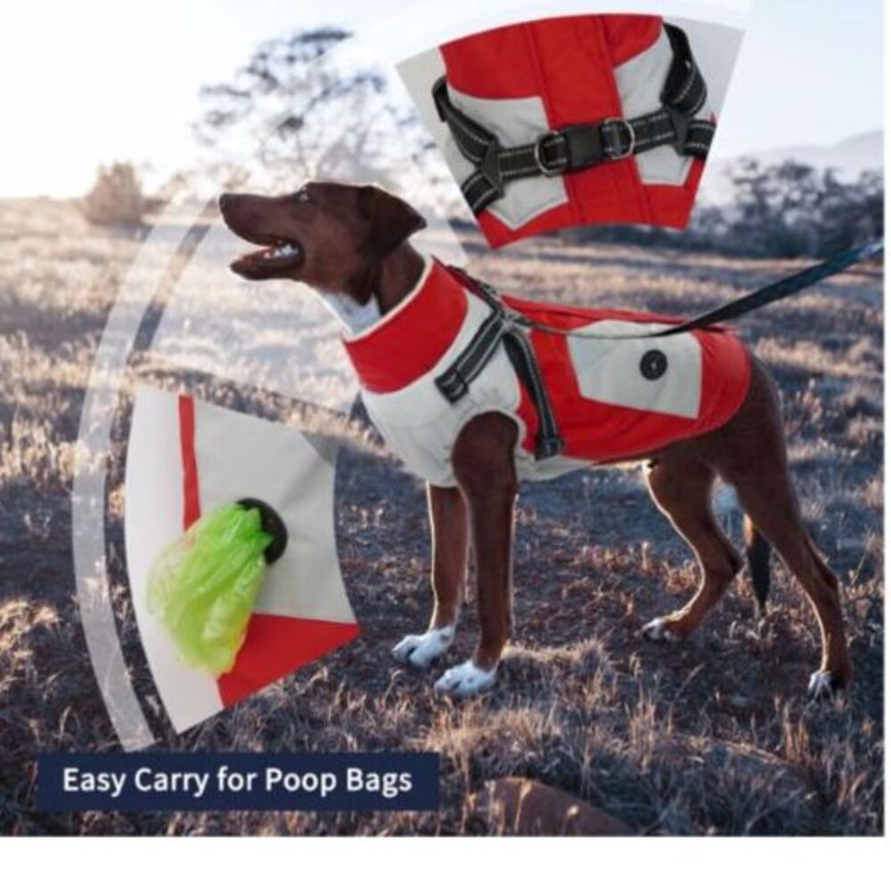IECOii Winter Waterproof Dog Coat Red/Gray Size L - Picture 5 of 12